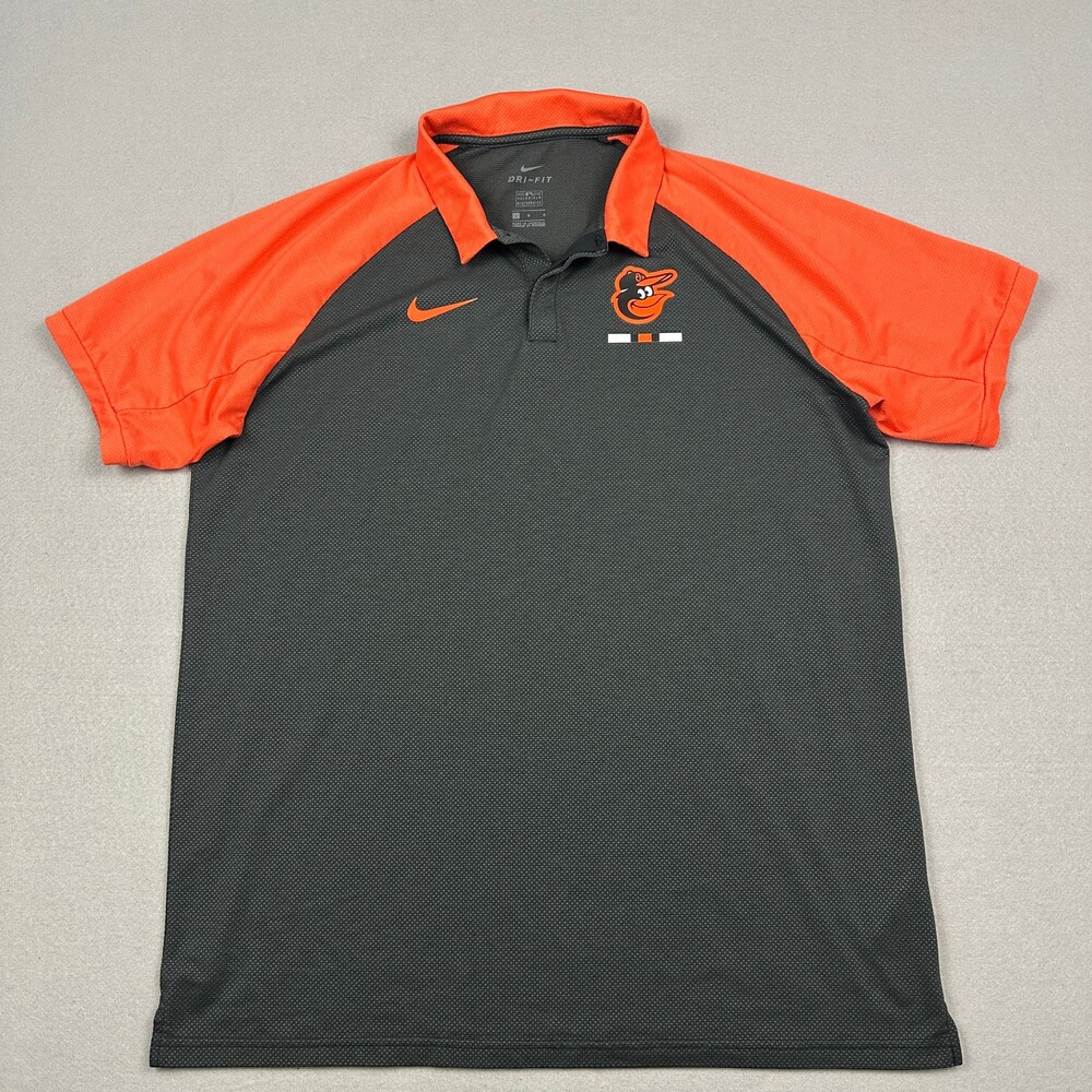 Baltimore Orioles Shirt Men Large Gray Orange Nike Dri Fit Short Sleeve Polo L